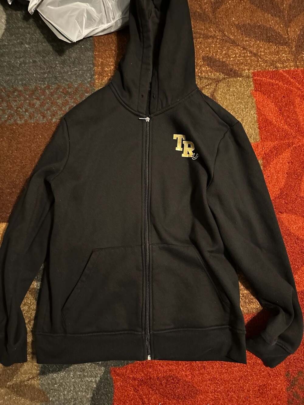 True Religion Zip Up Hoodie Size L Black Gold Buddha Logo